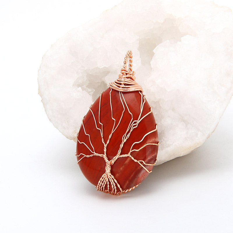 Natural Stone Crystal Droplet Rose Pendant