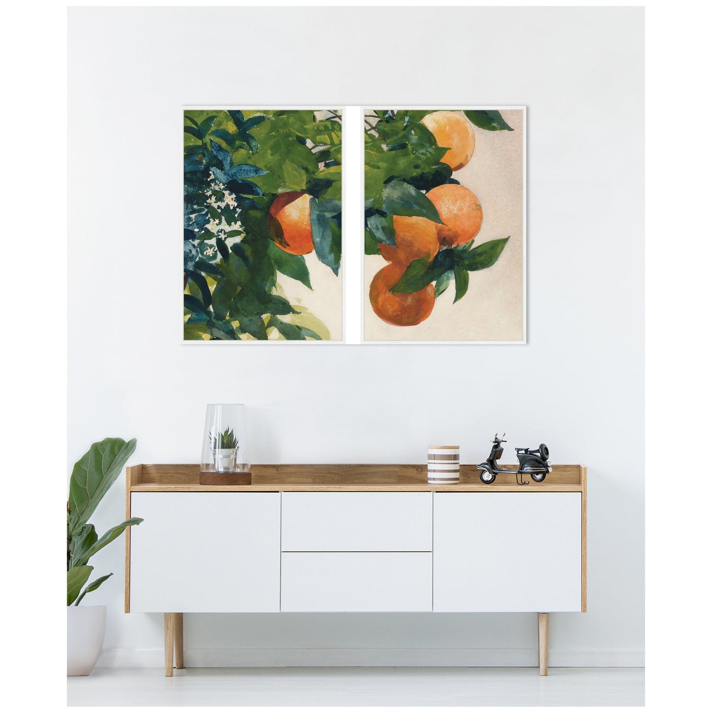 Vintage Citrus Oranges on a Branch 2-Piece Framed Canvas Art Set
