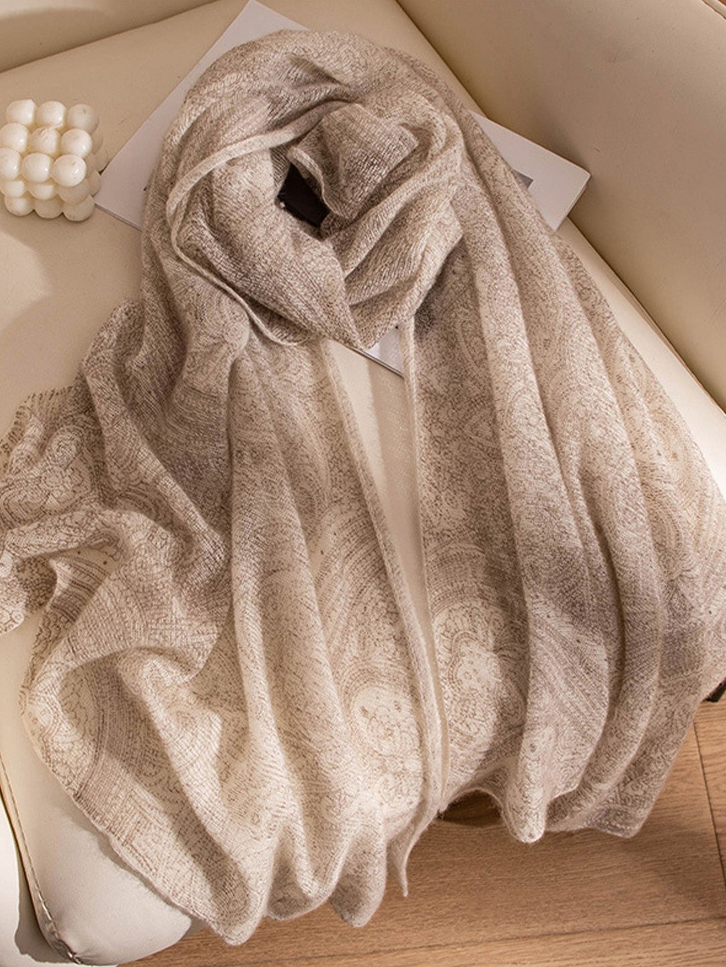 100% Cashmere Printed Hand-Knit Shawl Scarf
