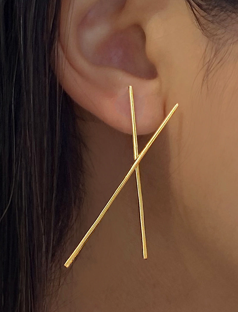 Chopstick Long Earrings in 18k Gold over Sterling Silver | Linear Drop Statement Earrings