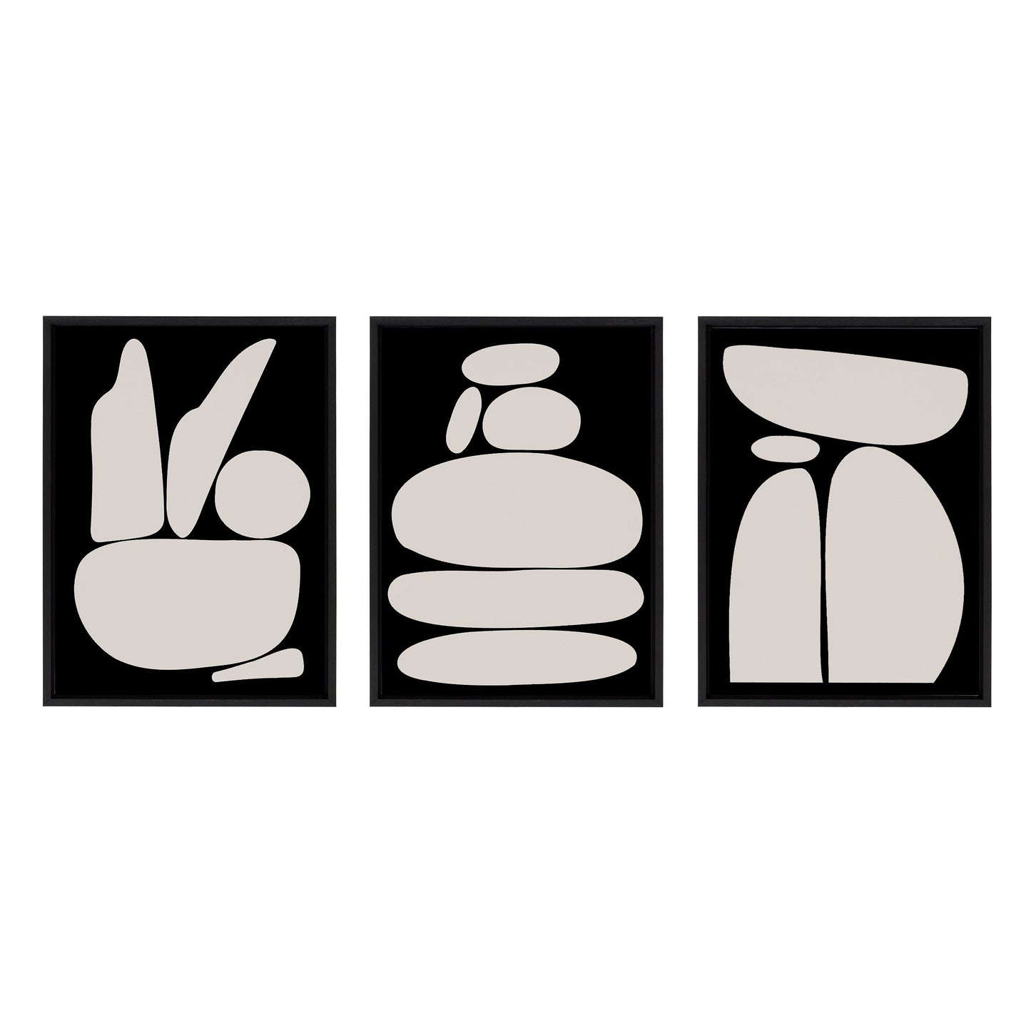 Zen Rock Garden Black and Tan Framed Canvas Set by The Creative Bunch Studio