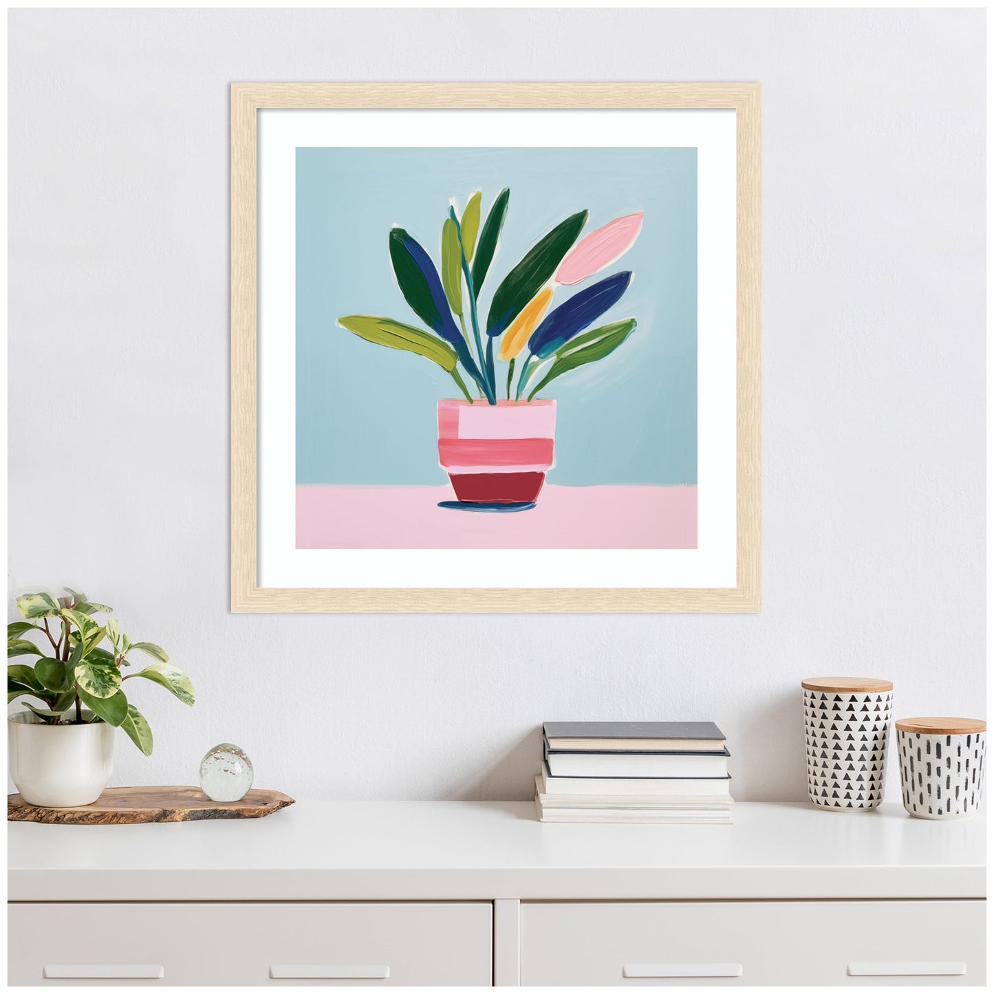 JRFA Studios | Playful Potted Plant Still Life Framed Wall Art by The Creative Bunch Studio