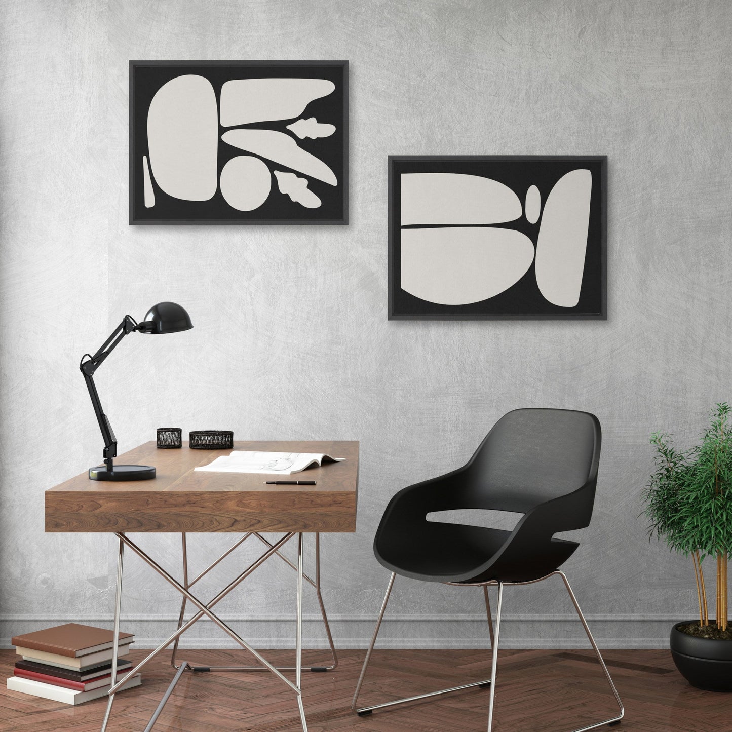 Sylvie Zen Botanical Rock Framed Canvas Set by The Creative Bunch Studio