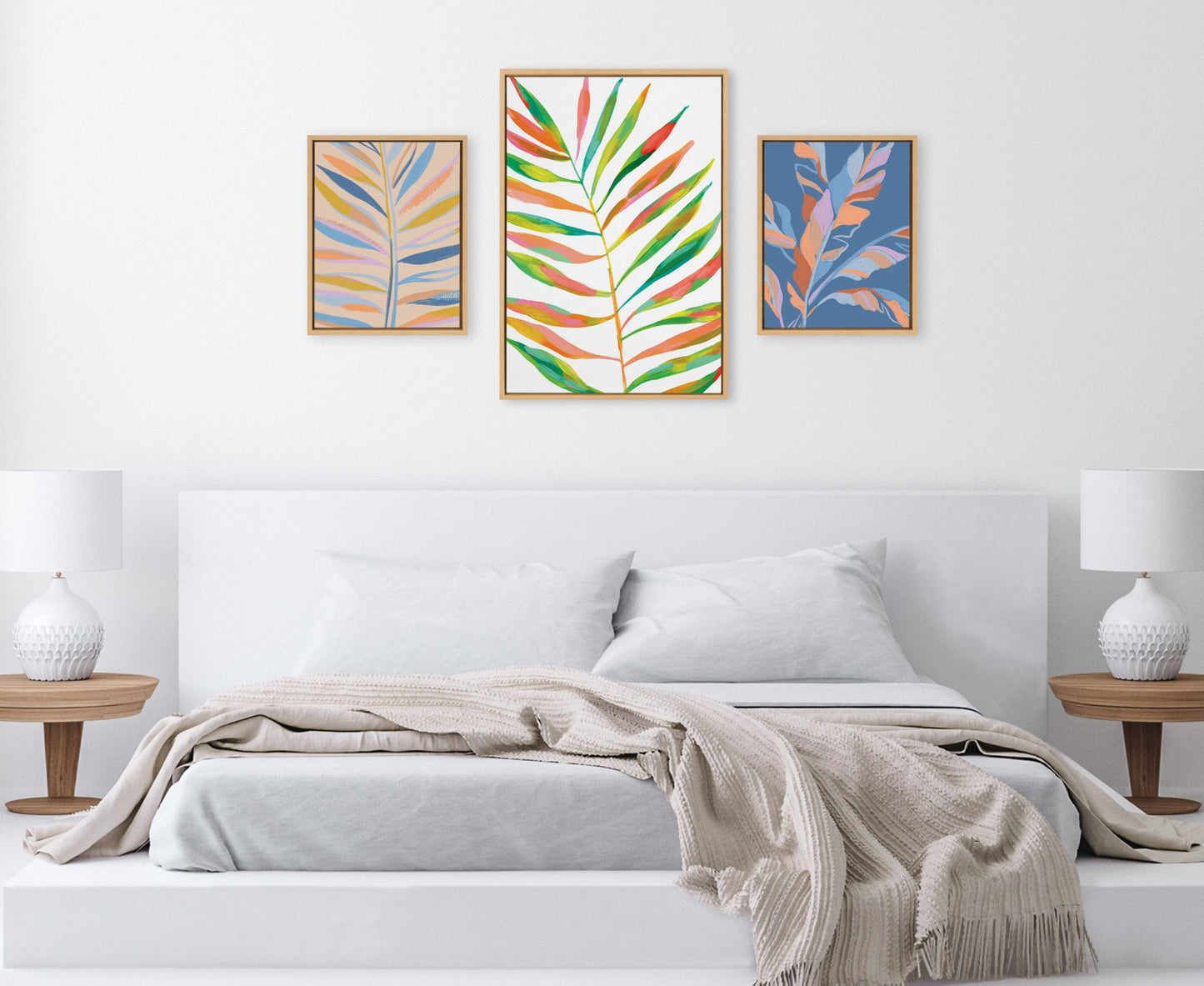 Sylvie EV Palma No. 2, Rainbow Palms Blush and Banana Leaves Framed Canvas Art Set by Various Artists