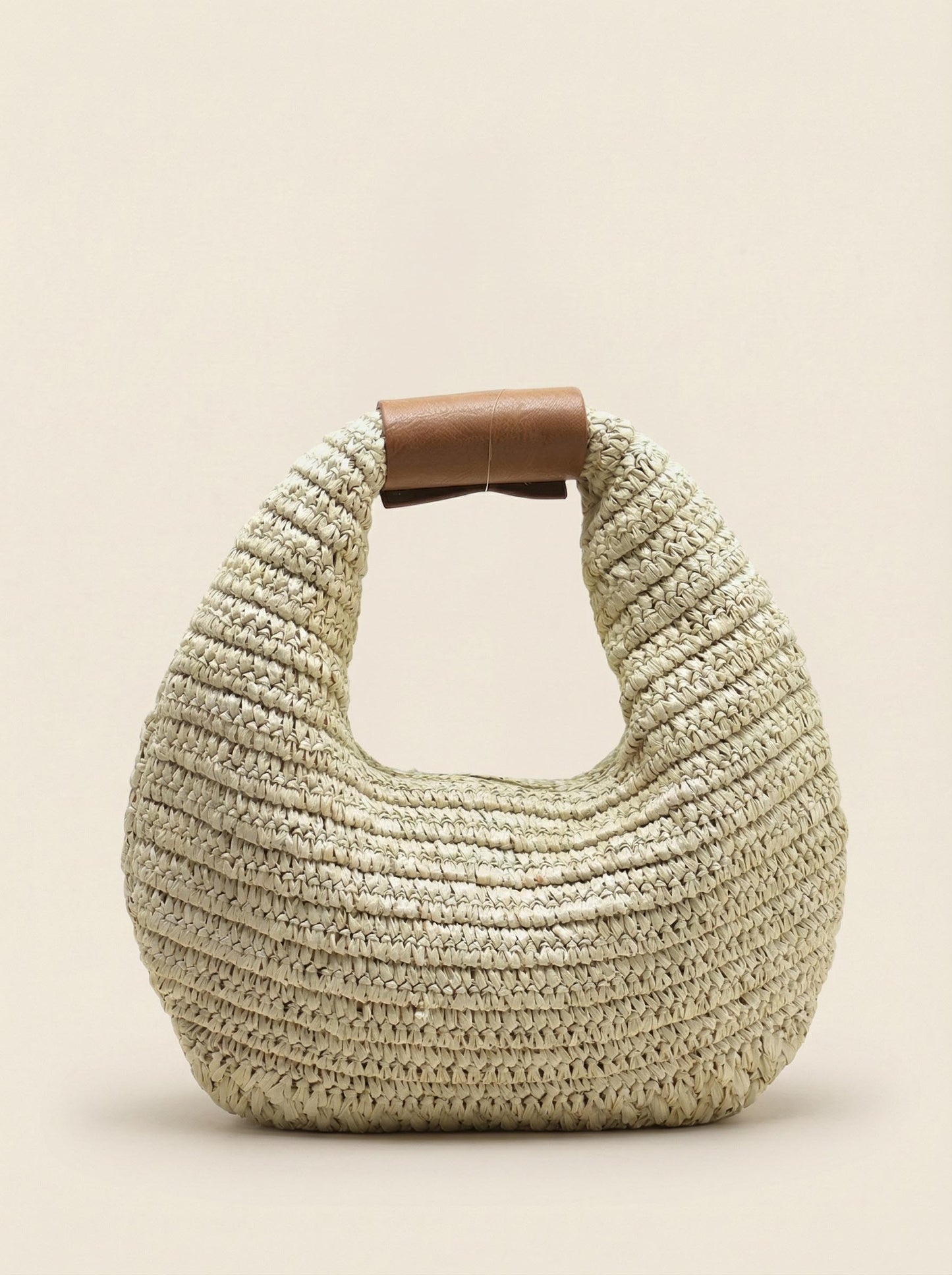 Round Crochet Woven Handheld Straw Bag