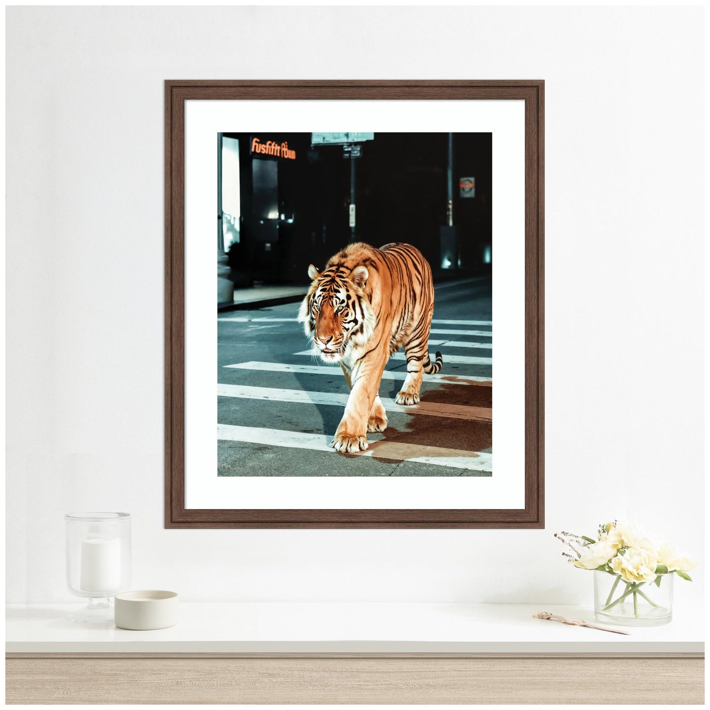 Limited Edition Tiger in the City at Night 2 by Michael Schauer