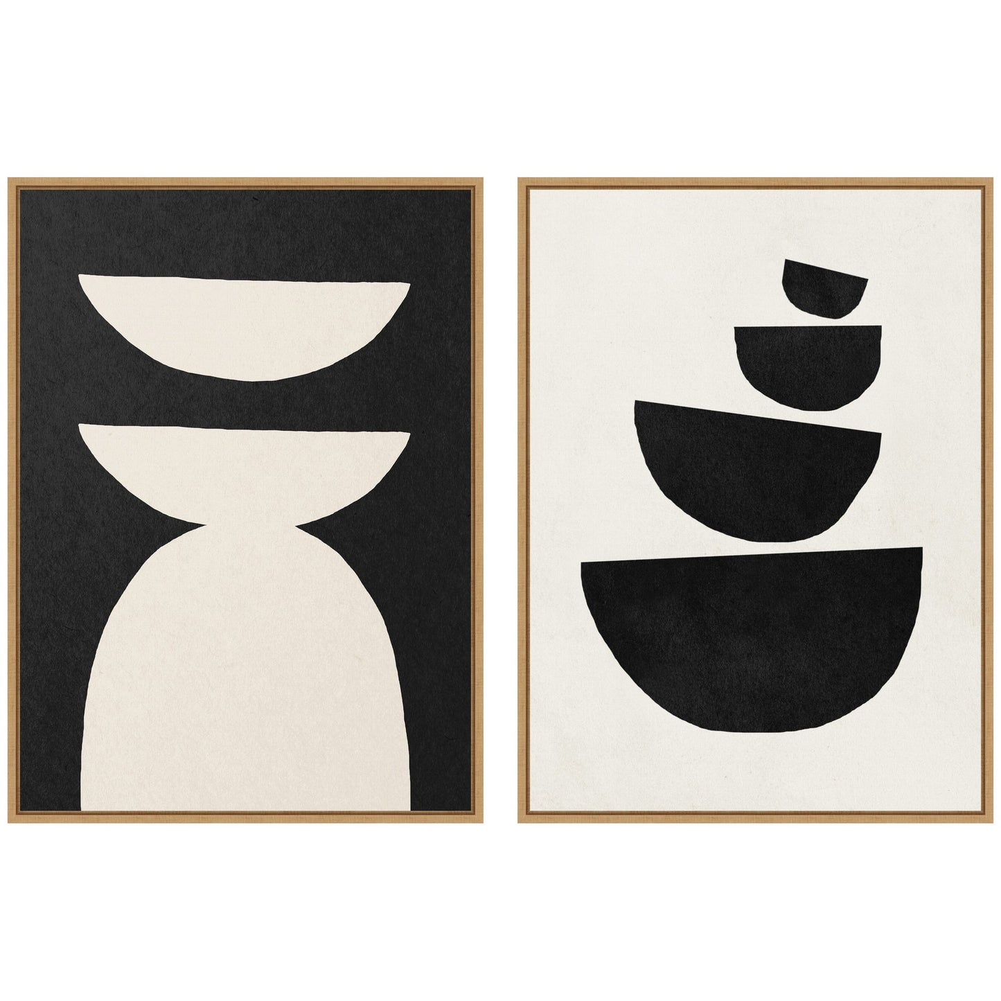 Sylvie White Geometric Abstract and Black Geometric Abstract Framed Canvas Art Set by July Art Prints