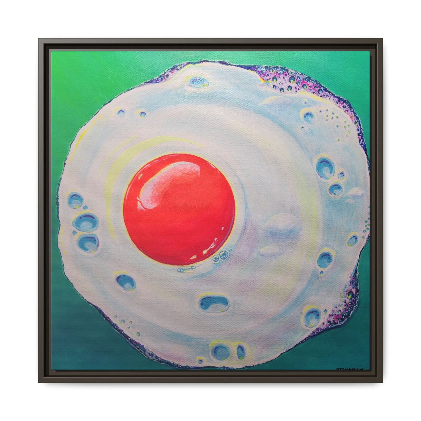 Framed Neon Fried Egg Canvas Print