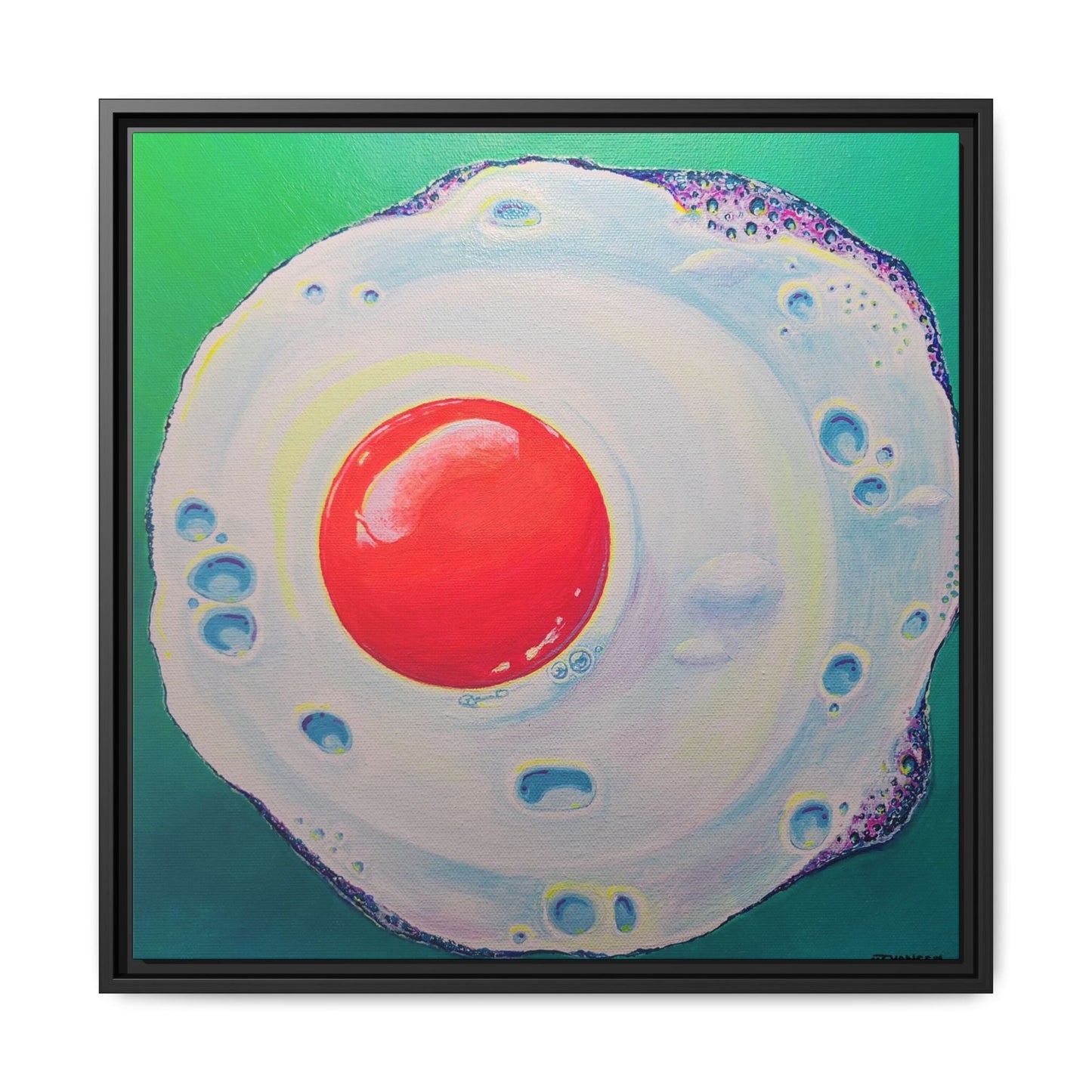 Framed Neon Fried Egg Canvas Print