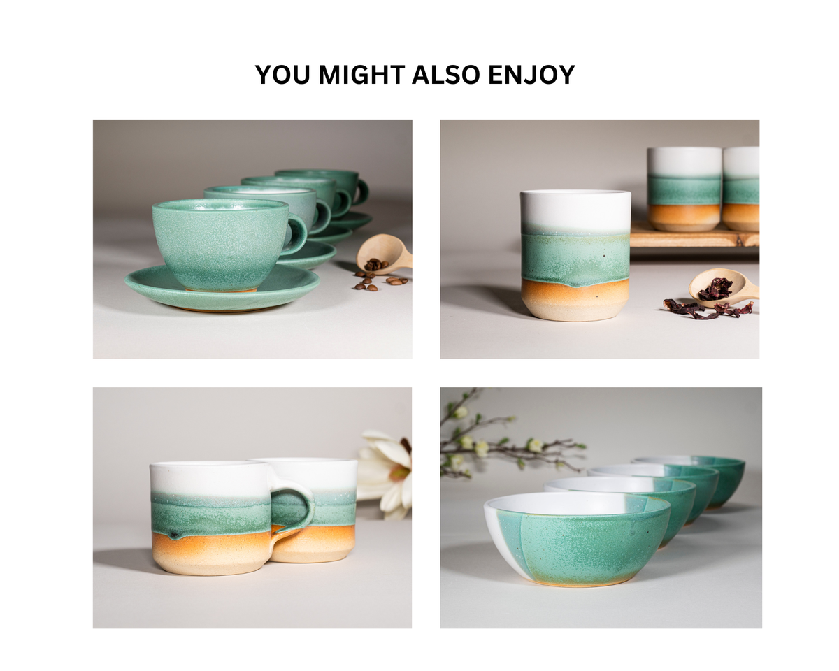 Ceramic Coffee Tea Mug with Handle Green White 14 oz Stoneware