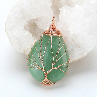Natural Stone Crystal Droplet Rose Pendant