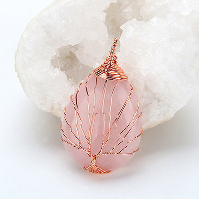 Natural Stone Crystal Droplet Rose Pendant