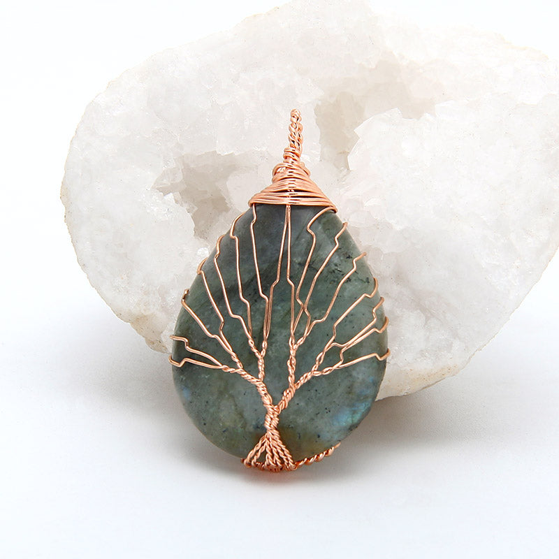 Natural Stone Crystal Droplet Rose Pendant