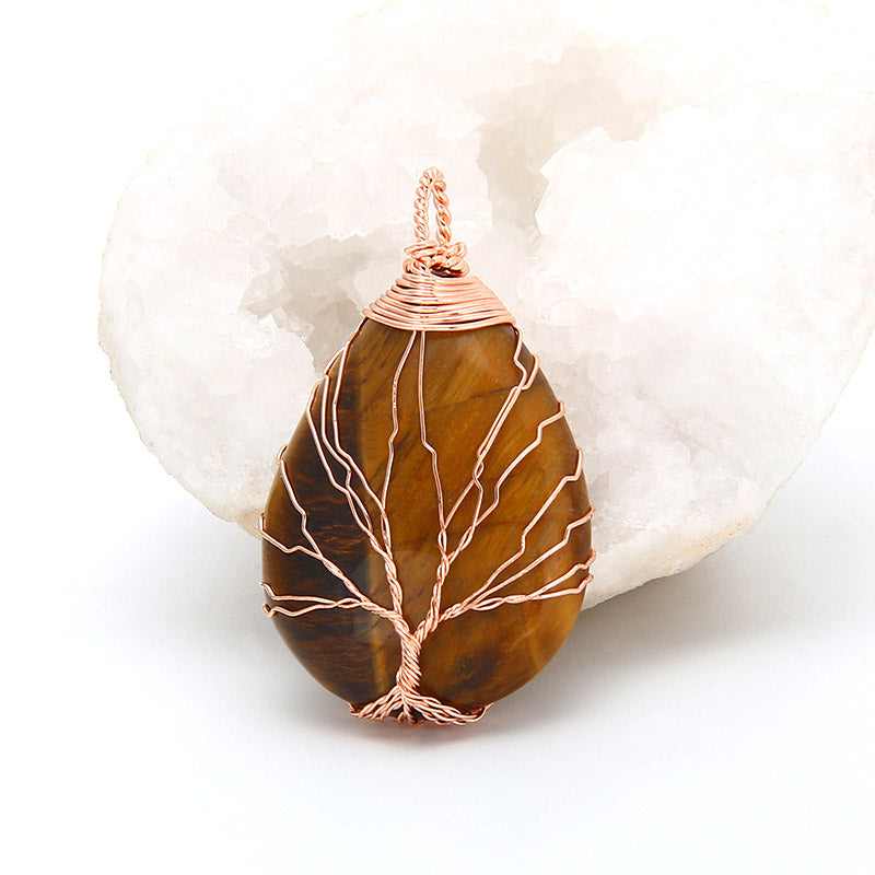 Natural Stone Crystal Droplet Rose Pendant
