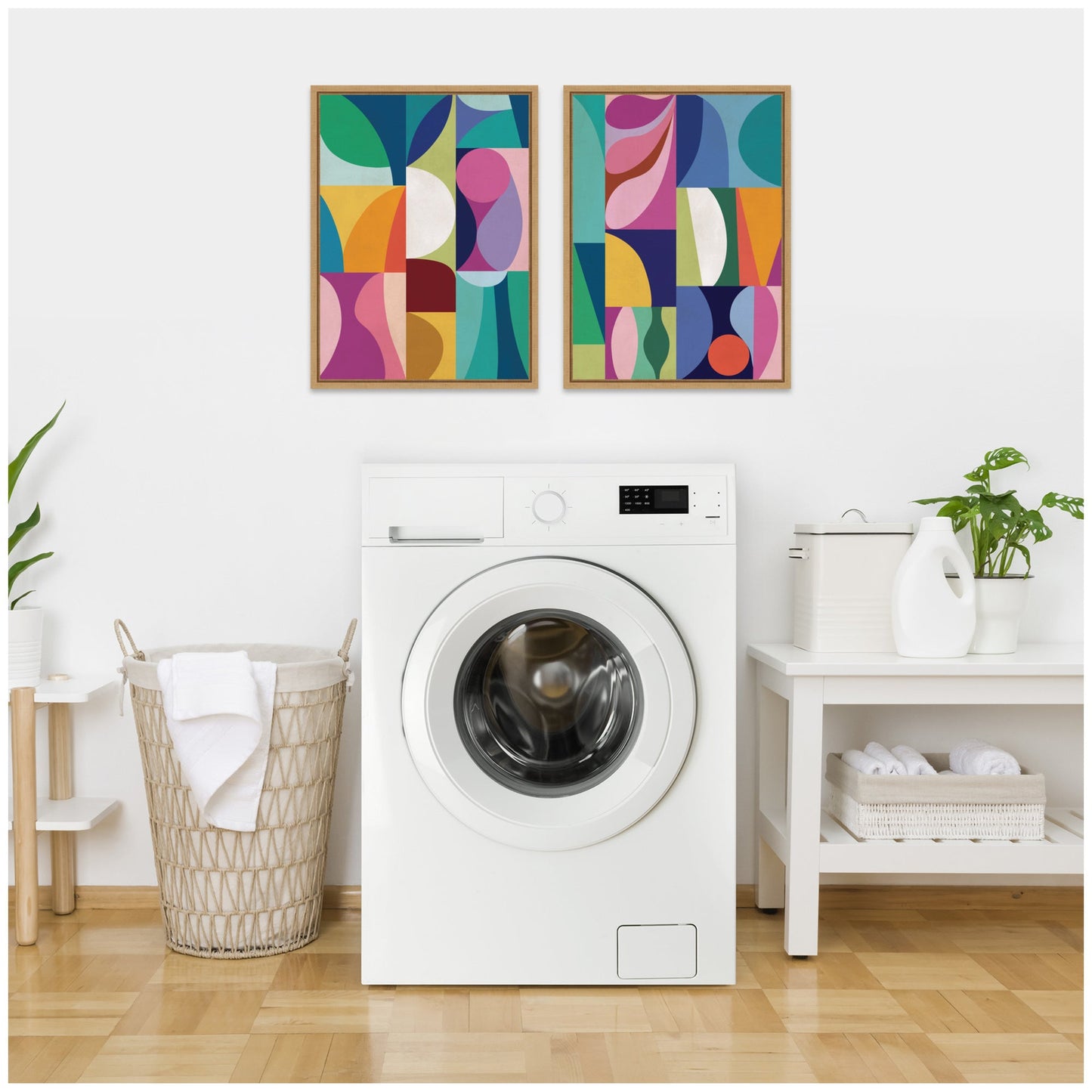 Mid-Century Modern Geometric Abstract 2-Piece Framed Canvas Art Set