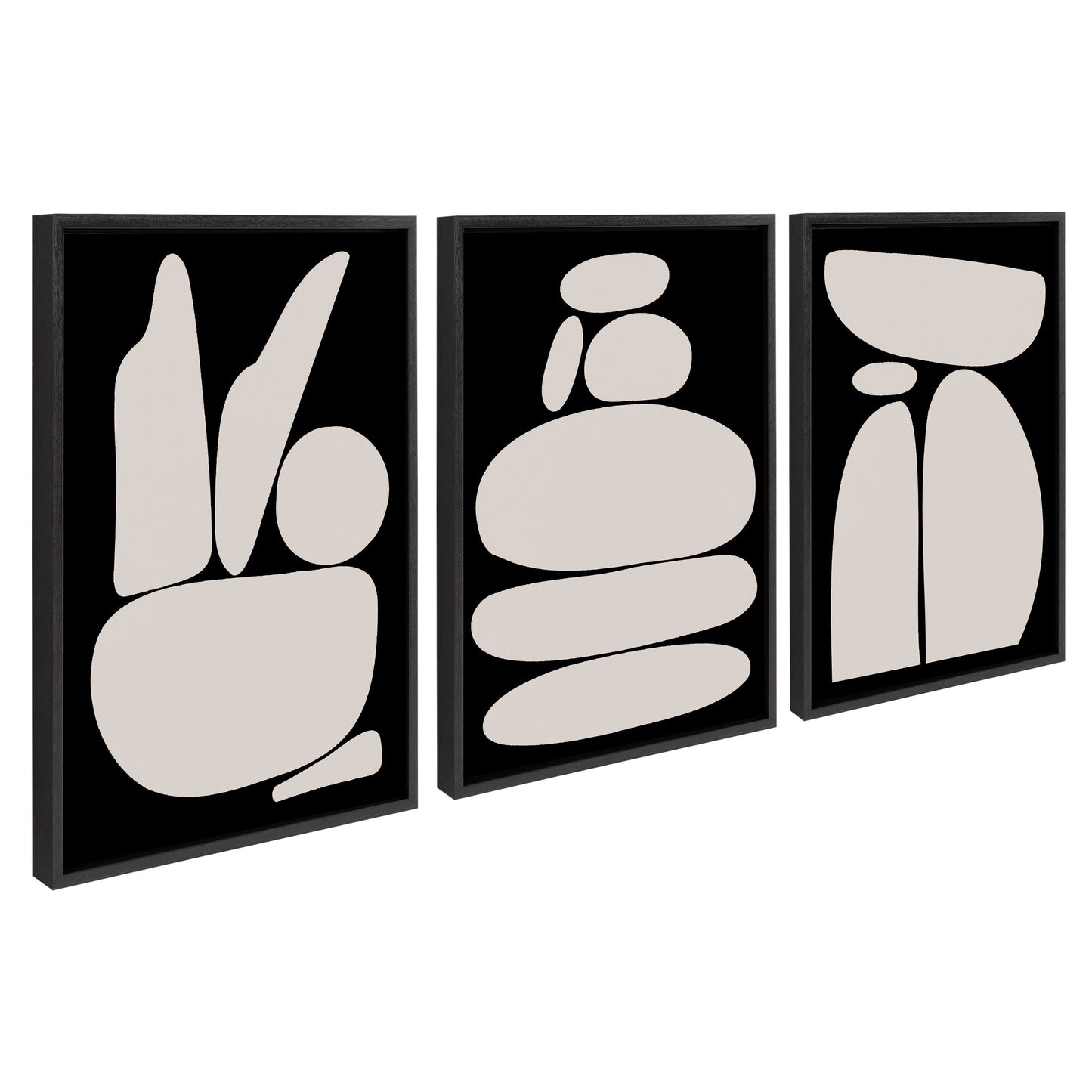 Zen Rock Garden Black and Tan Framed Canvas Set by The Creative Bunch Studio