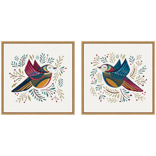Sylvie Peace Birds Red and Blue Framed Canvas Art Set by Carey Copeland