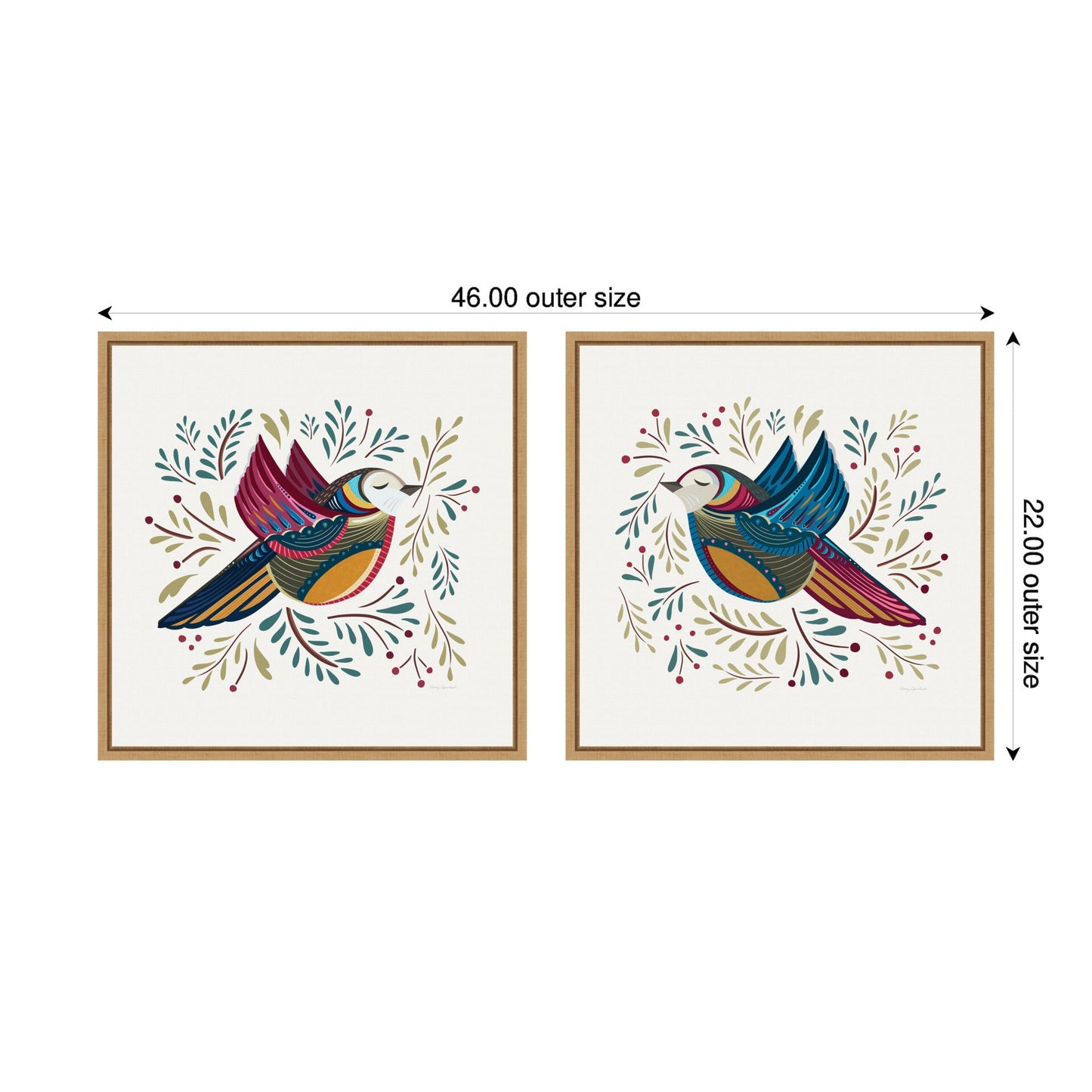 Sylvie Peace Birds Red and Blue Framed Canvas Art Set by Carey Copeland