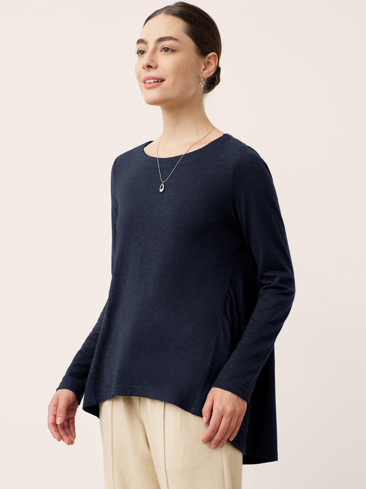 Wool Panelled Ruched Asymmetric Hem Top | Kalista