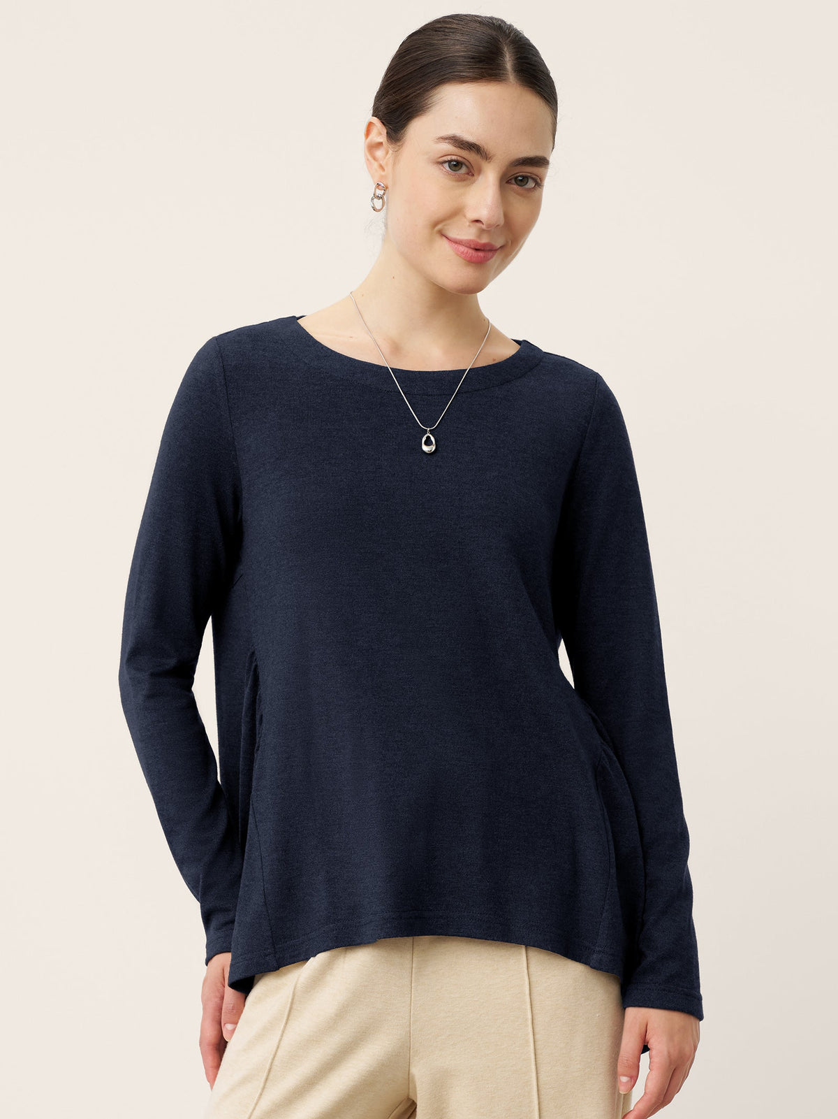 Wool Panelled Ruched Asymmetric Hem Top | Kalista