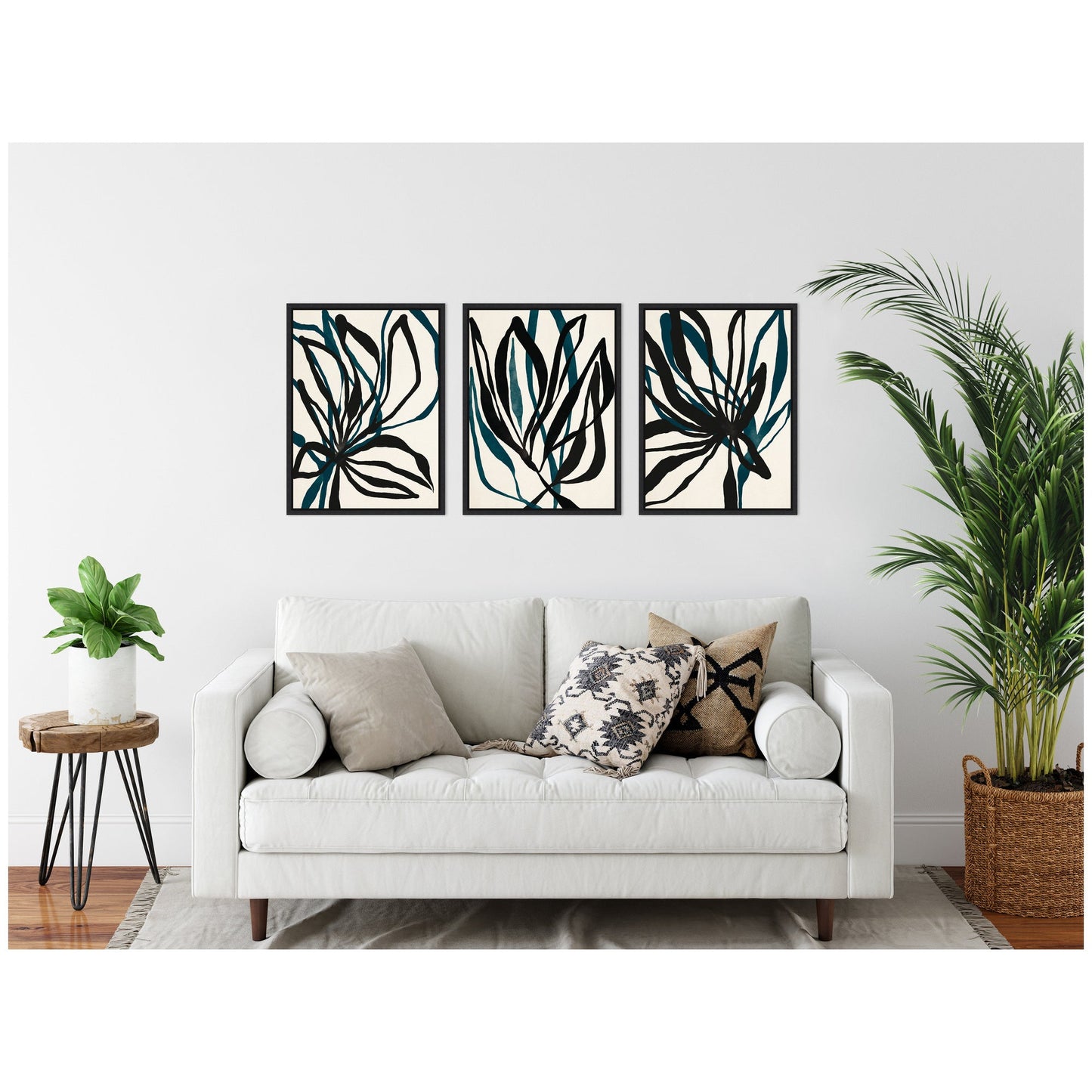 Modern Floral 1, 2 and 3 Framed Canvas Art Set by Alicia Bock