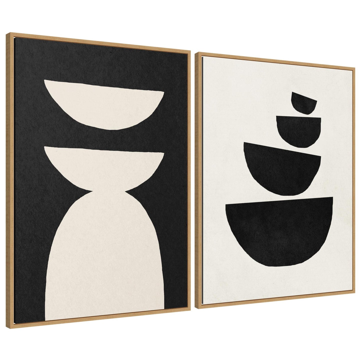 Sylvie White Geometric Abstract and Black Geometric Abstract Framed Canvas Art Set by July Art Prints
