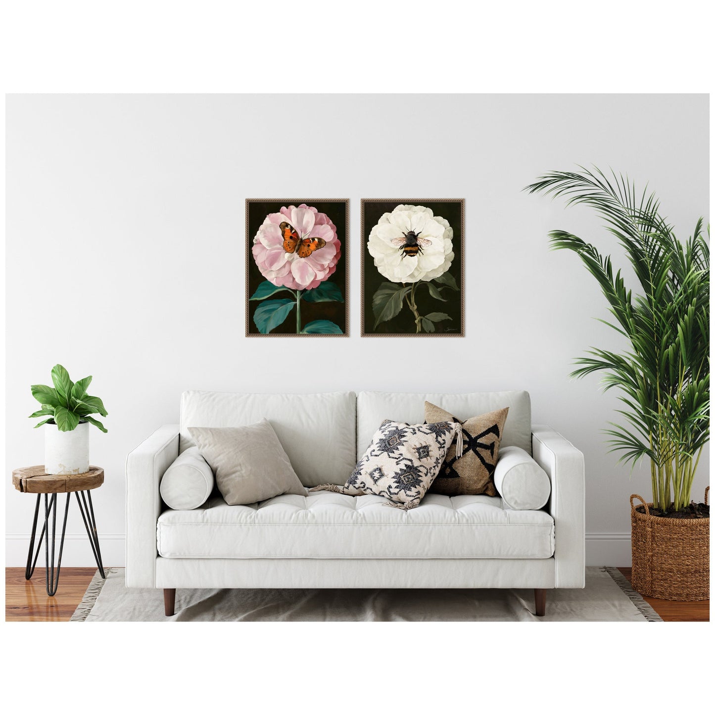 Beaded Flutter Bug and Busy Bee Framed Canvas Art Set by Mary Sparrow