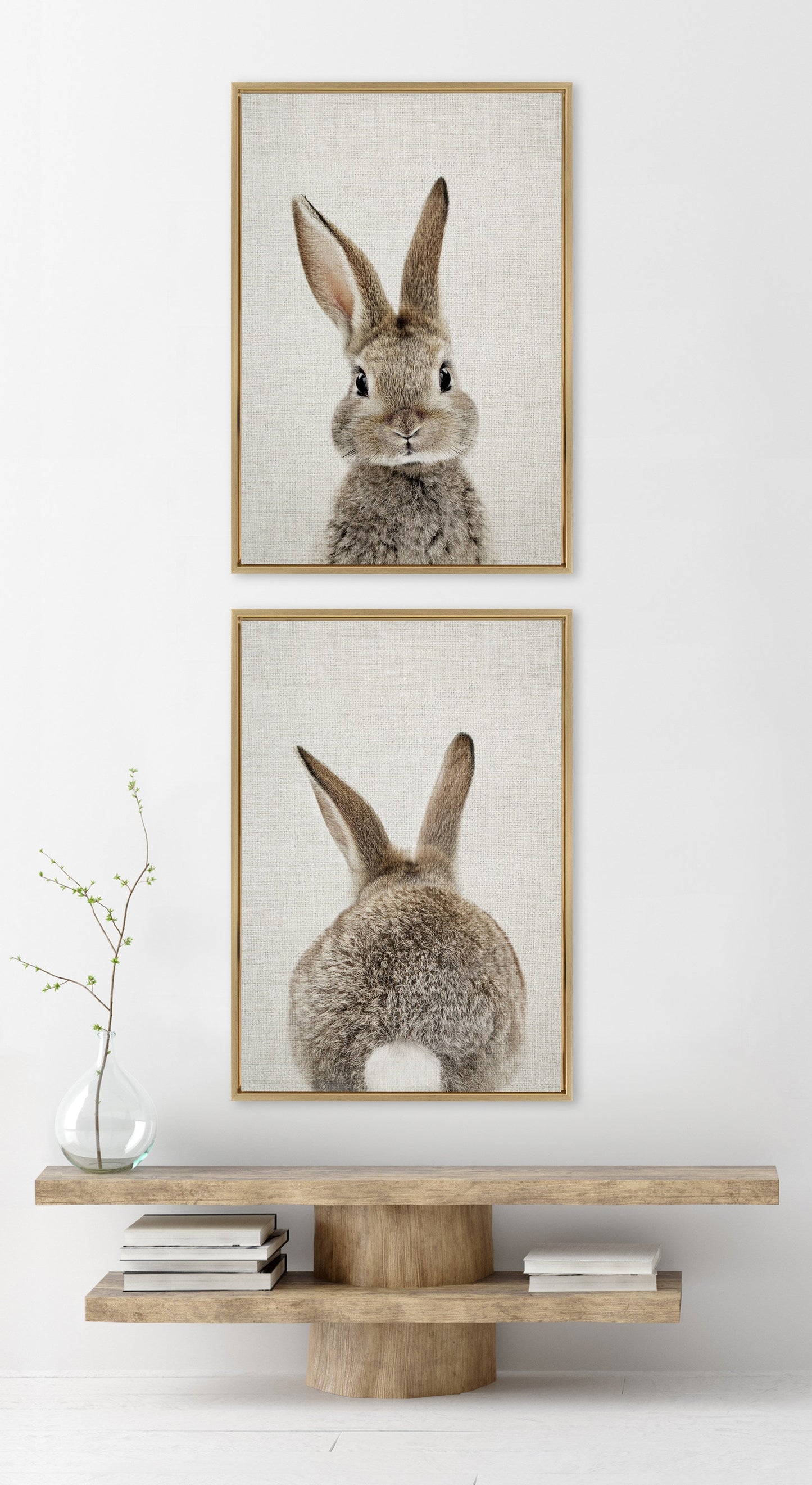 Sylvie Bunny Portrait and Bunny Tail Framed Canvas Art Set by Amy Peterson Art Studio