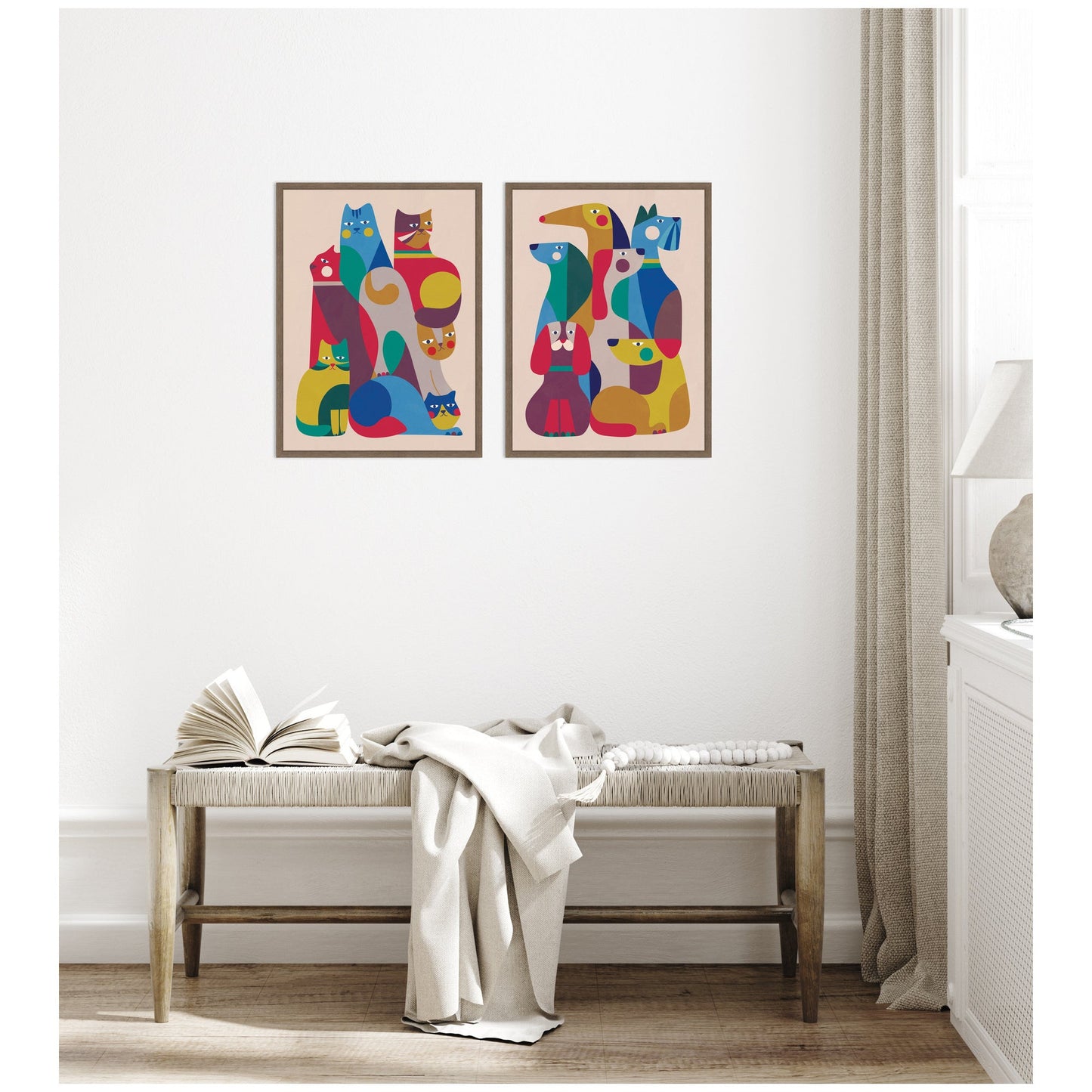 Retro Cats & Dogs 2 Piece Framed Canvas Wall Art Set by Rachel Lee