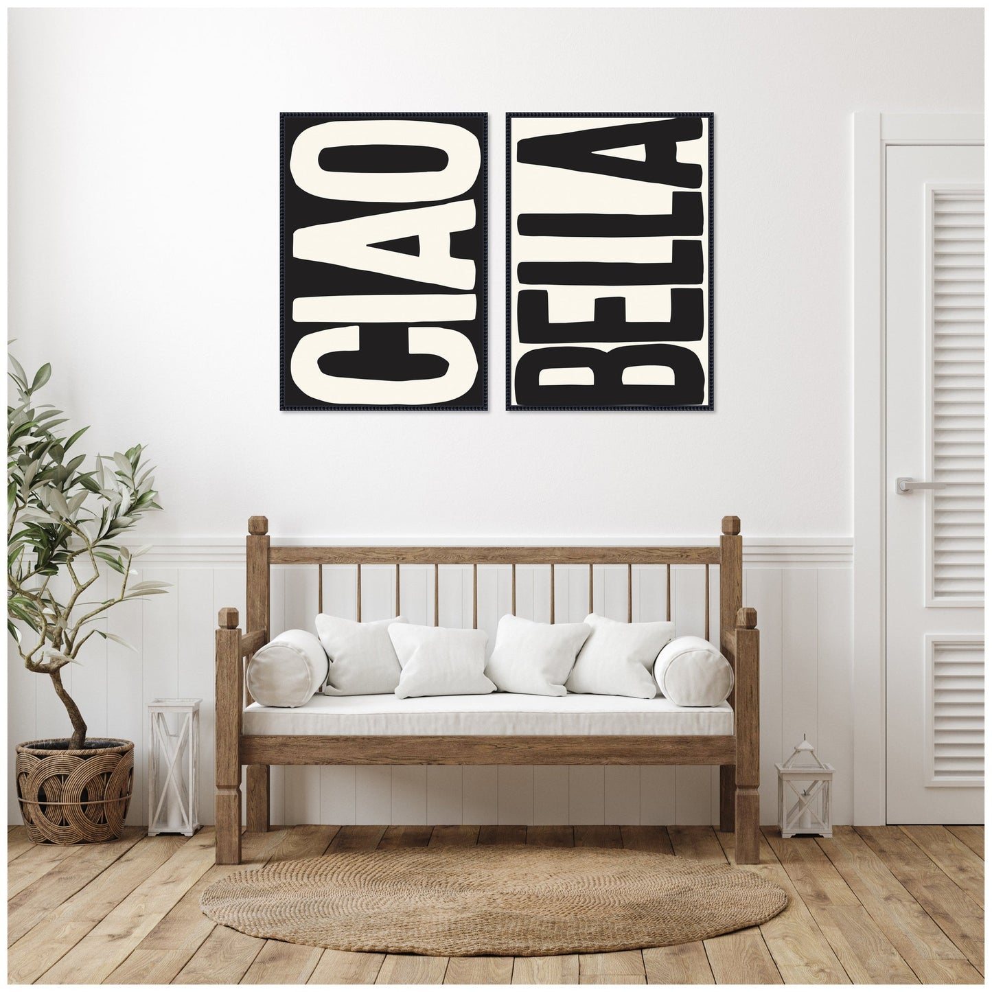 Ciao Bella Typography Black and White 2 Piece Framed Canvas Wall Art Set by Lucky Guava