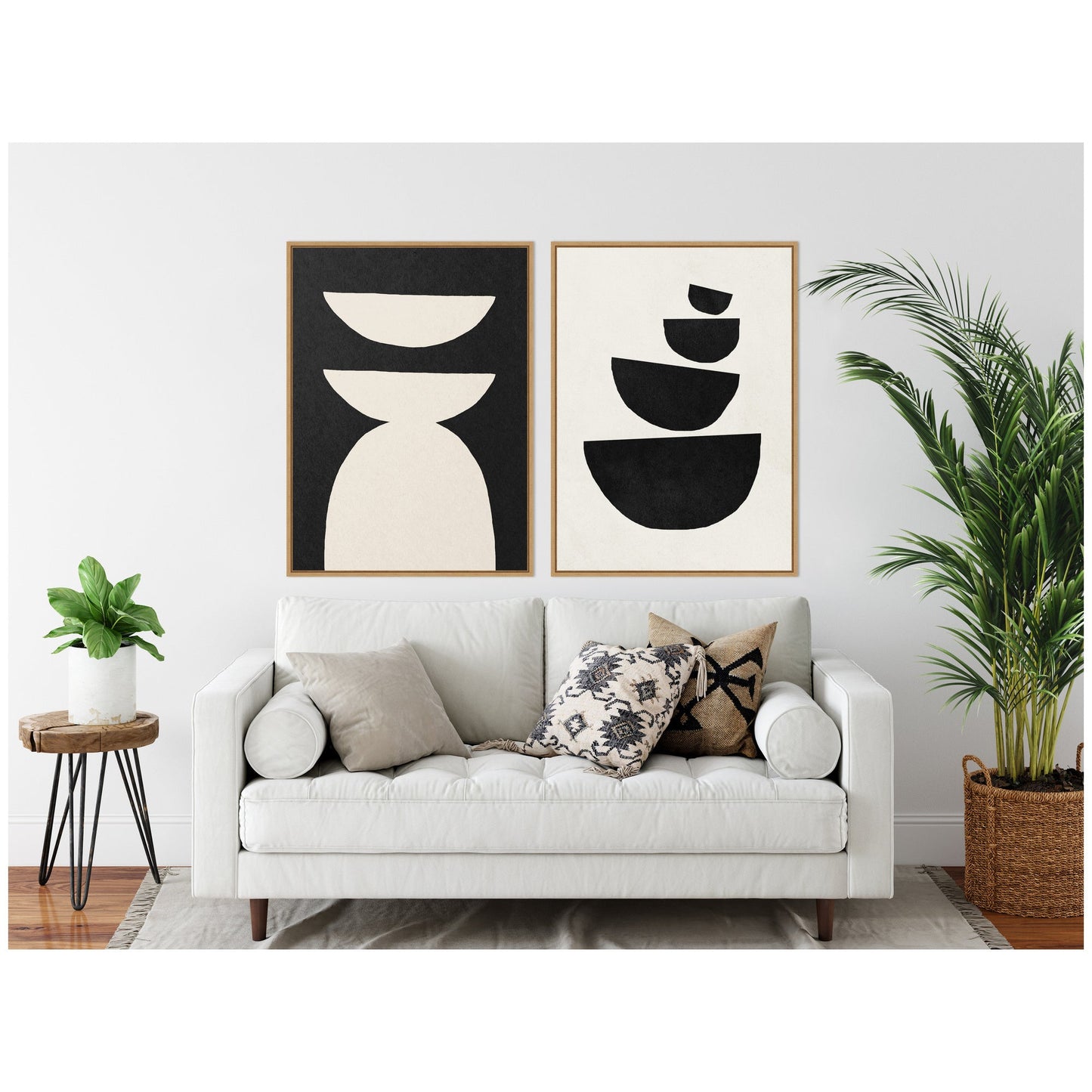 Sylvie White Geometric Abstract and Black Geometric Abstract Framed Canvas Art Set by July Art Prints