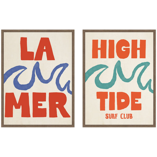La Mer & high Tide Surf Club 2 Piece Framed Canvas Wall Art Set by Alicia Bock