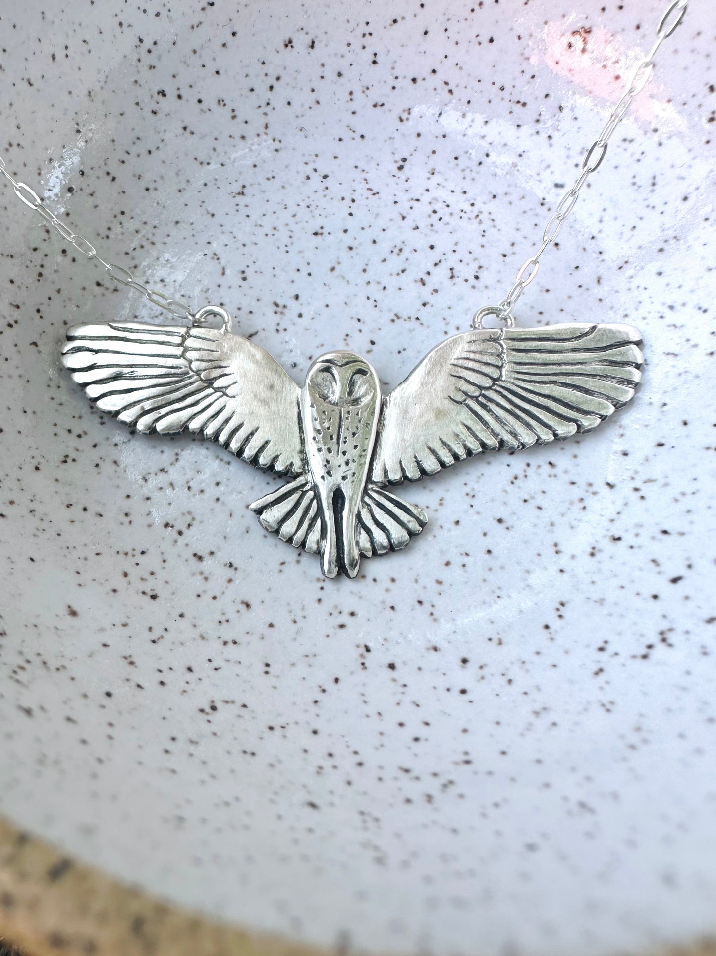 Barn owl, grounding wisdom and stillness, hand carved barn owl necklace