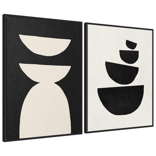 Sylvie White Geometric Abstract and Black Geometric Abstract Framed Canvas Art Set by July Art Prints