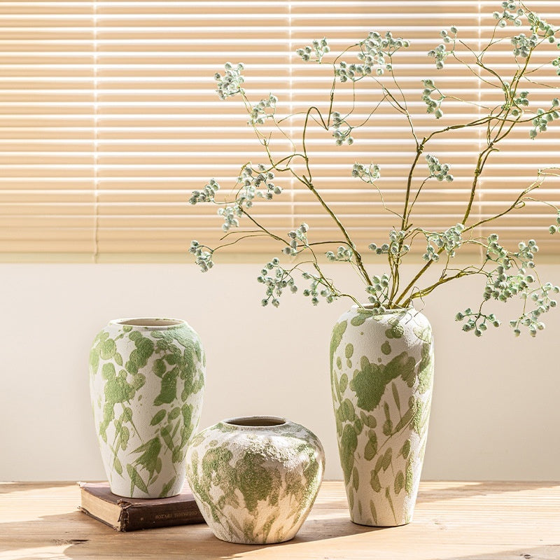 Artisan Wabi-Sabi Ceramic Vase & Dried Flower Set - Handcrafted Minimalist Centerpiece