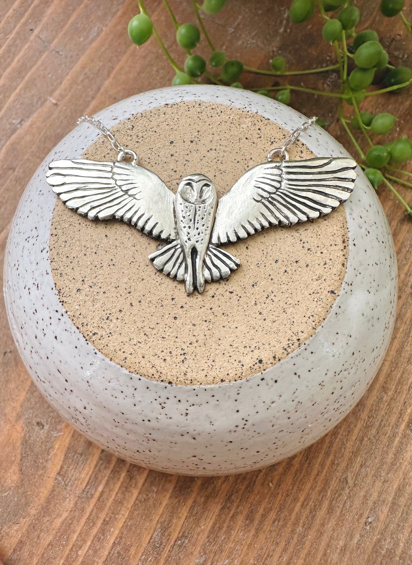 Barn owl, grounding wisdom and stillness, hand carved barn owl necklace