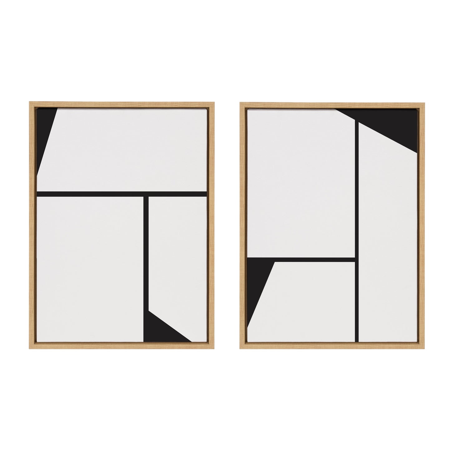 Sylvie Sleek Luxe Minimalist Black and White Abstract Framed Canvas Art Set by The Creative Bunch Studio