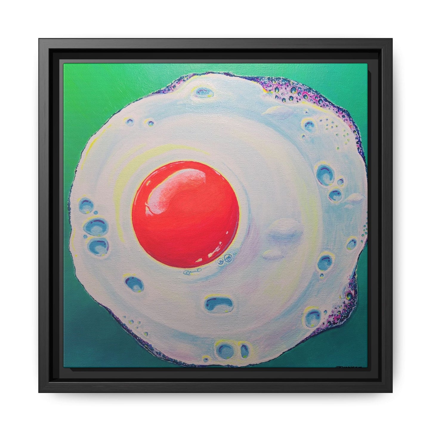 Framed Neon Fried Egg Canvas Print