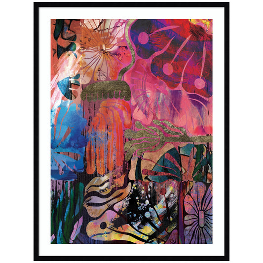 Colorful abstract artwork with vibrant colors and a black frame.