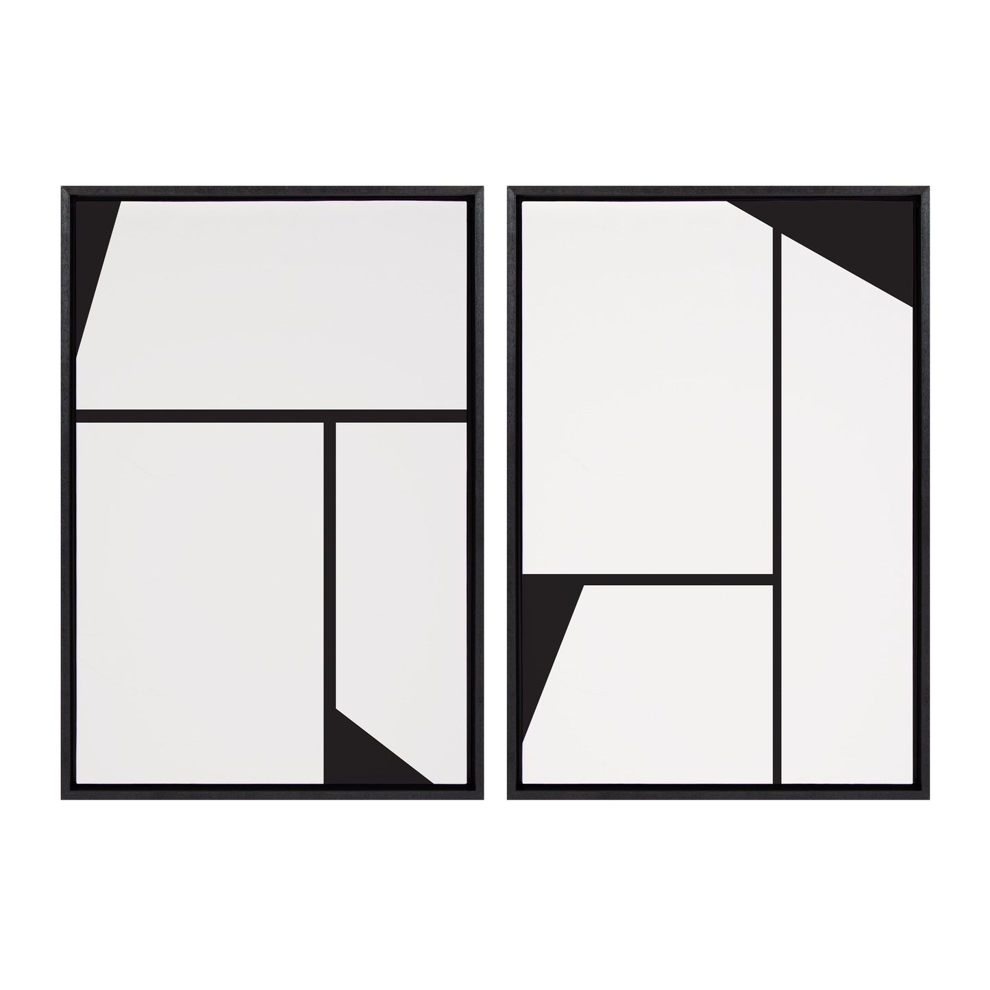 Sylvie Sleek Luxe Minimalist Black and White Abstract Framed Canvas Art Set by The Creative Bunch Studio