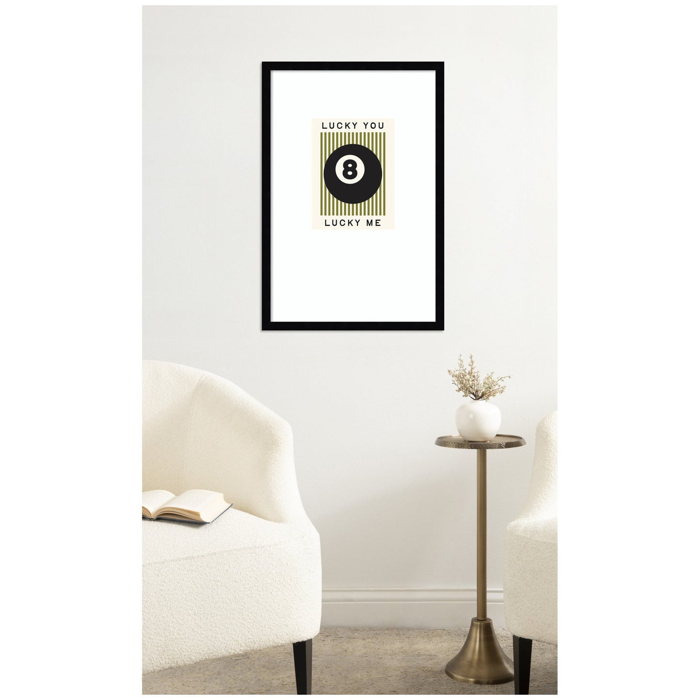 Lucky You Lucky Me Green Striped 8 Ball Print, Dopamine Decor for Home or Apartment Retro Poster by Lucky Guava Framed Wall Art Print