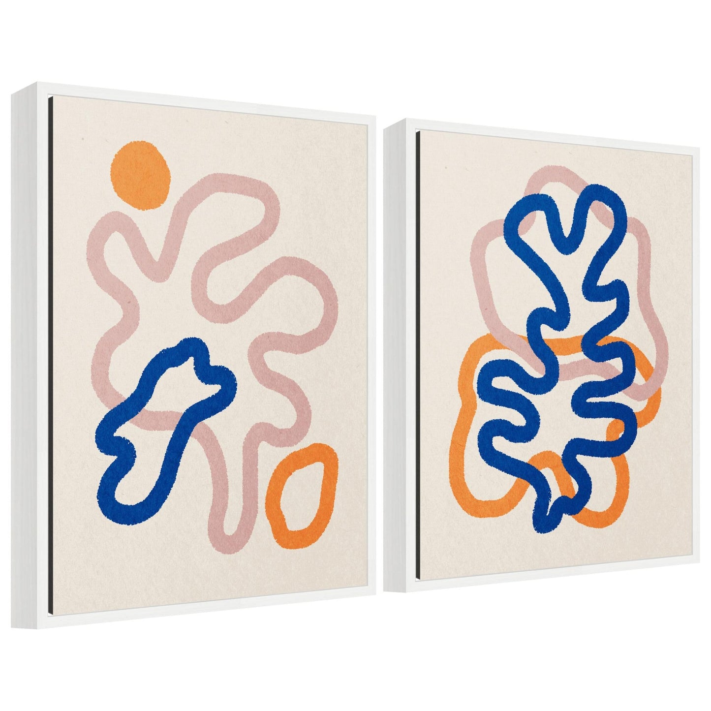 Sylvie Abstract Line Art 1 and 2 Framed Canvas Art Set by July Art Prints
