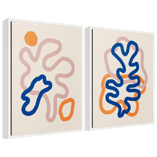 Sylvie Abstract Line Art 1 and 2 Framed Canvas Art Set by July Art Prints