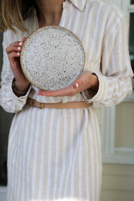 Appetizer Plate Speckled Matte White Handmade Plates, Minimalist Pottery, Ceramic, Made to Order, 6 1/2" Snack Plate for Salad Bread or Dessert.