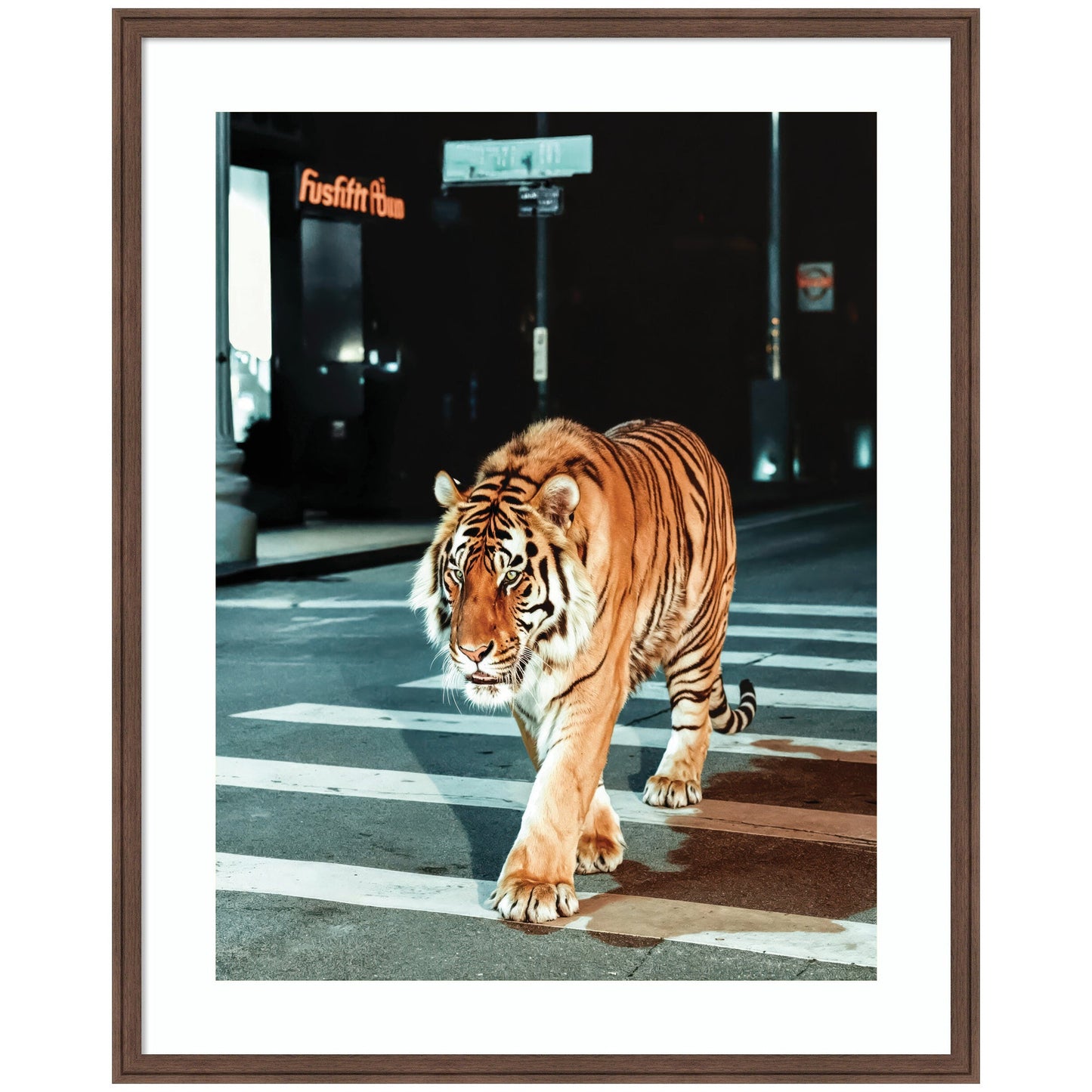 Limited Edition Tiger in the City at Night 2 by Michael Schauer
