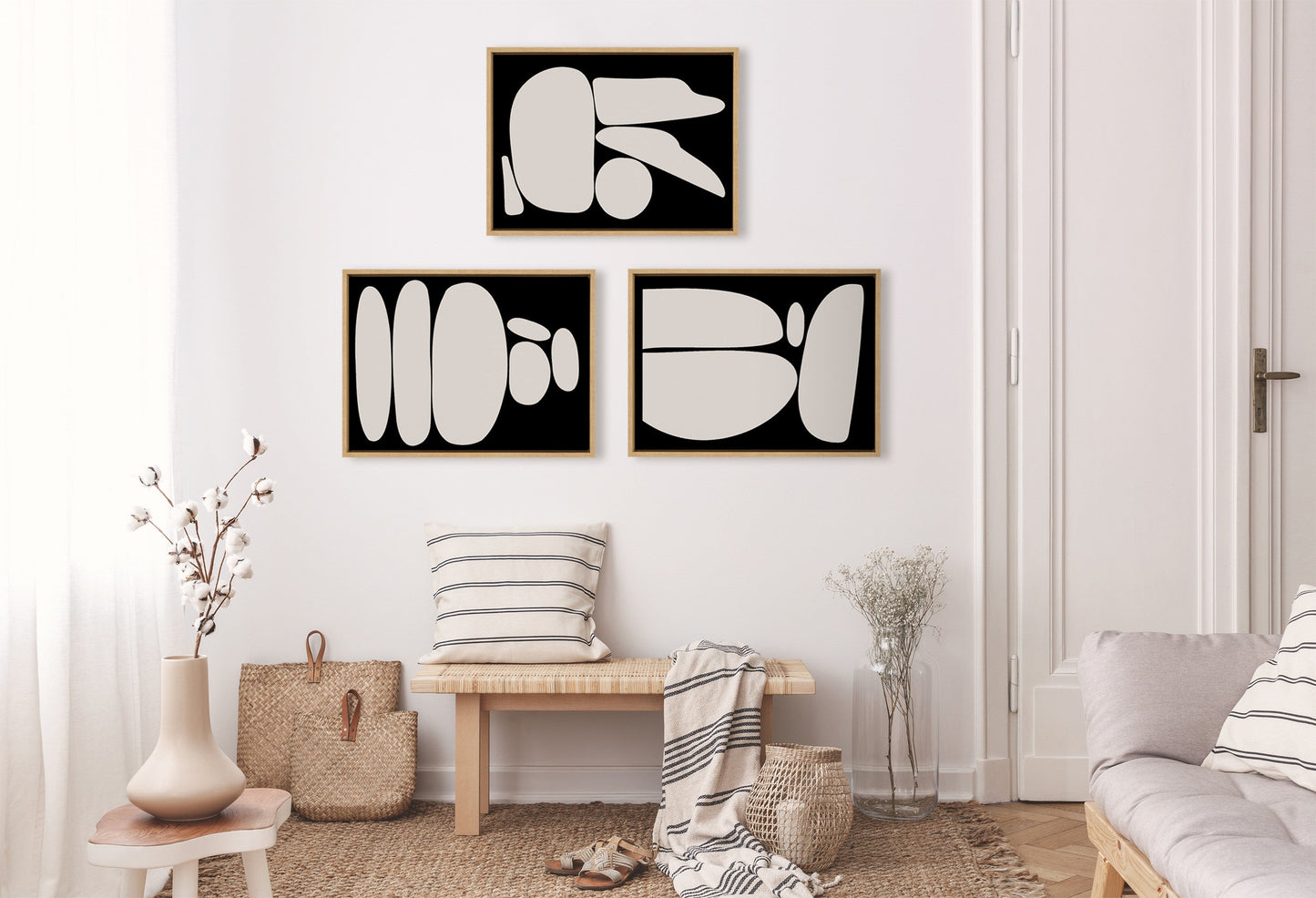 Zen Rock Garden Black and Tan Framed Canvas Set by The Creative Bunch Studio