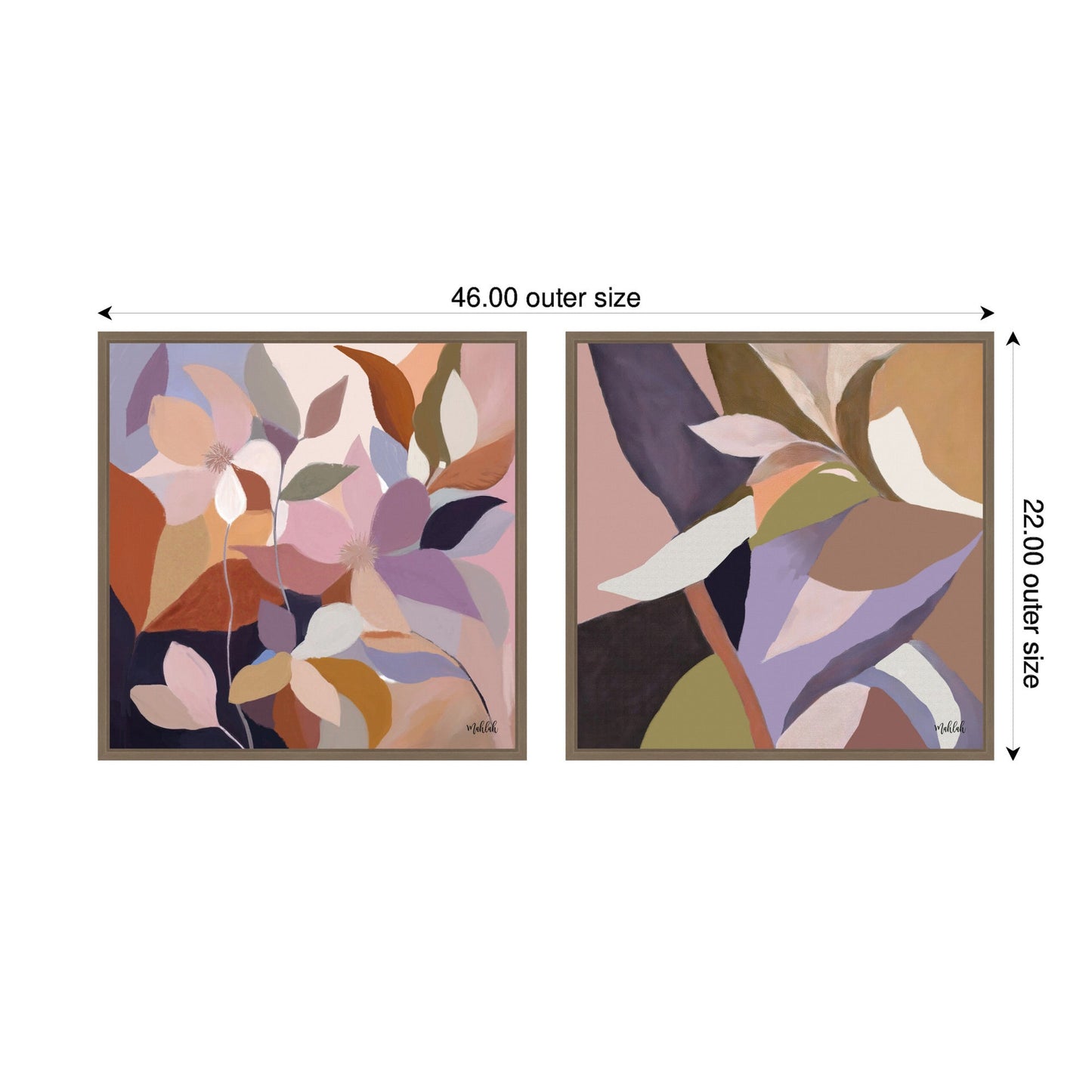 Minimalist Azure Leaves and Stems 2-Piece Framed Canvas Art Set