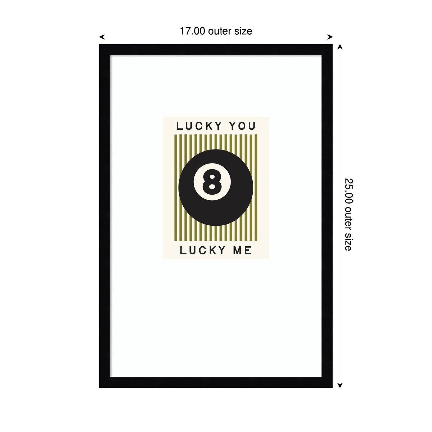 Lucky You Lucky Me Green Striped 8 Ball Print, Dopamine Decor for Home or Apartment Retro Poster by Lucky Guava Framed Wall Art Print