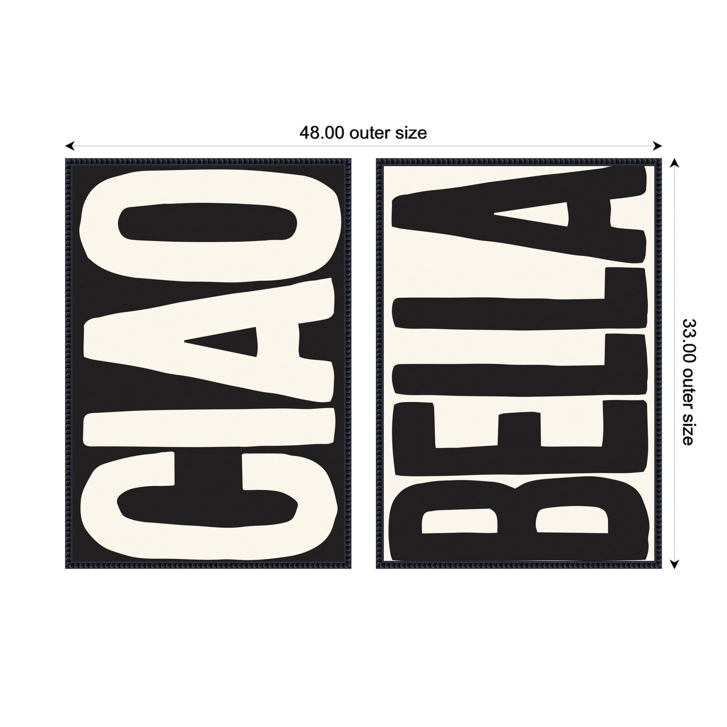 Ciao Bella Typography Black and White 2 Piece Framed Canvas Wall Art Set by Lucky Guava