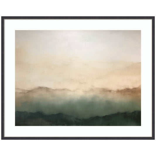 Framed artwork of a landscape with a gradient from beige to green